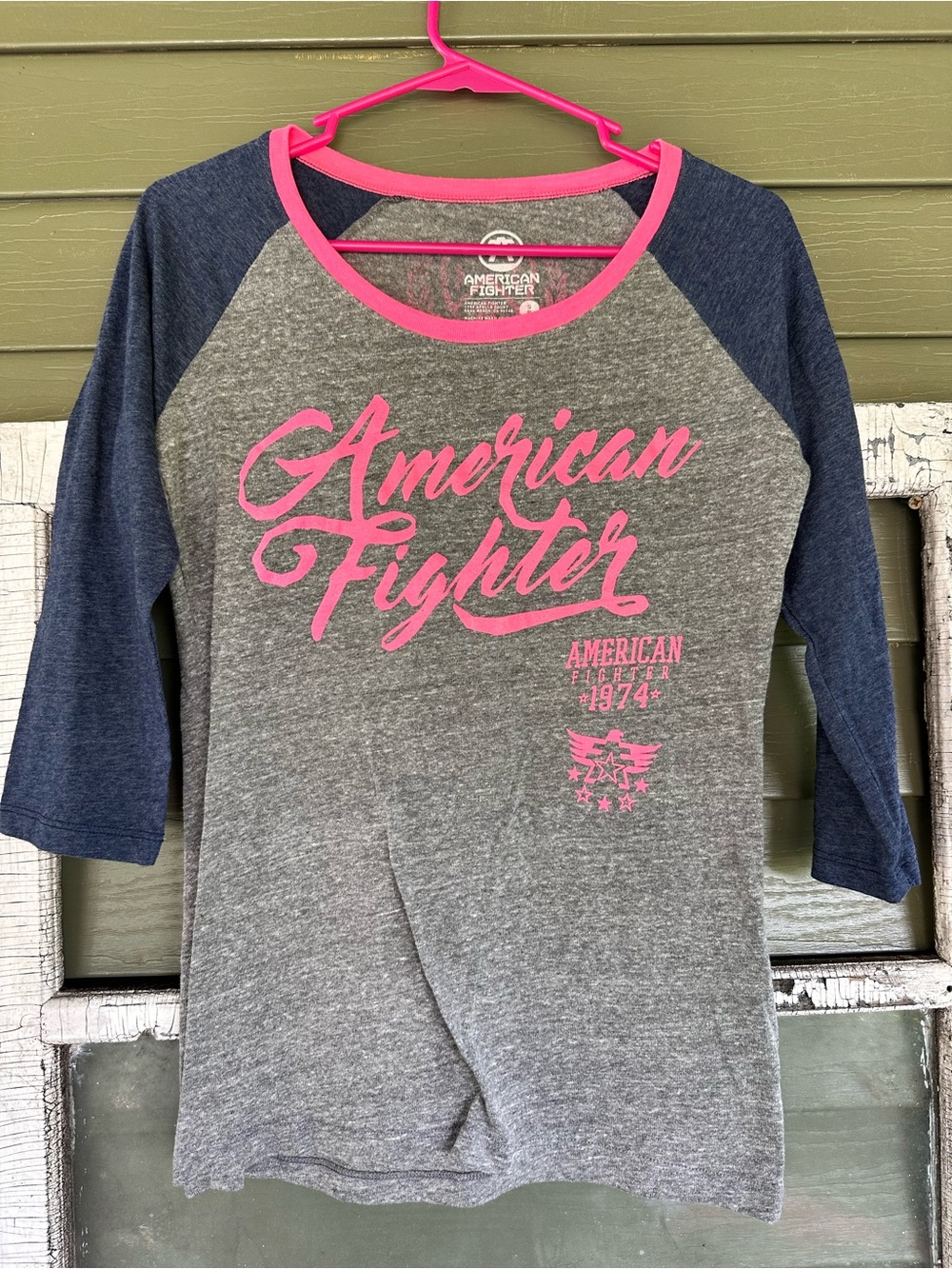 American Fighter Grey & Pink Raglan 3/4 Sleeve Tee